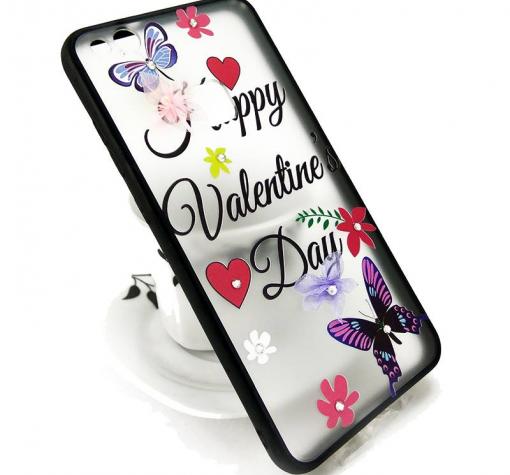 Луксозен силиконов калъф / гръб / TPU с камъни и панделки за Huawei P10 Lite - Happy Valentine`s Day