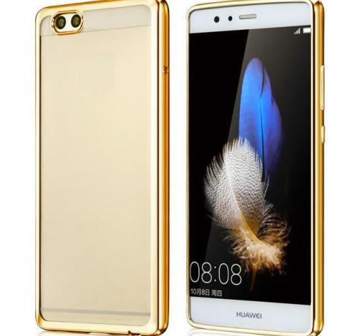 Луксозен силиконов калъф / гръб / TPU за Huawei P10 - прозрачен / златист кант