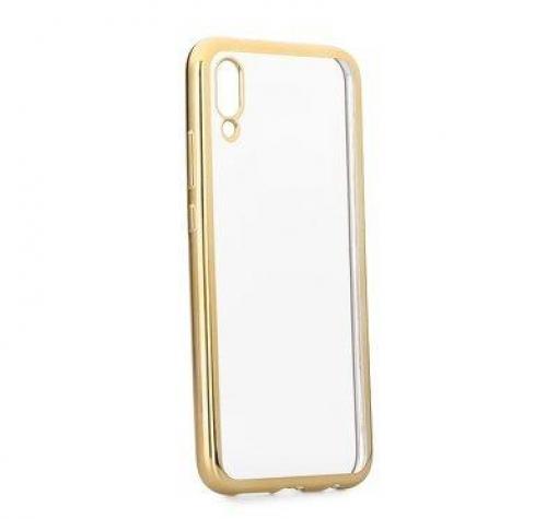 Луксозен силиконов калъф / гръб / TPU за Huawei P20 - прозрачен / златист кант