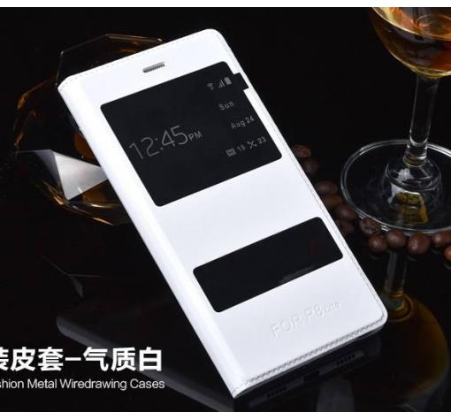 Кожен калъф Flip тефтер S-view за Huawei Ascend P8 Lite / Huawei P8 Lite - бял