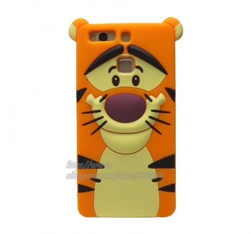 Силиконов калъф / гръб / TPU 3D за Huawei P9 - оранжев / тигър