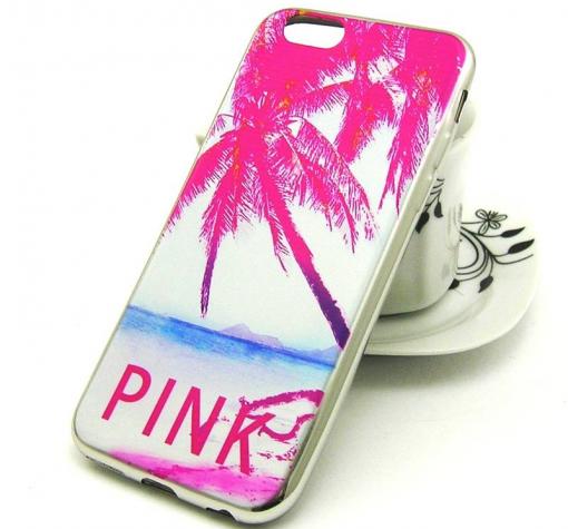 Силиконов калъф / гръб / TPU за Apple F / iPhone 6S - палма / pink