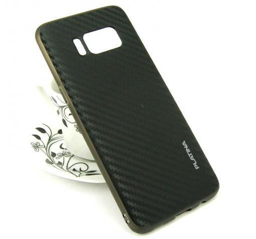 Луксозен твърд гръб PLATINA със силиконов кант за Samsung S8 Plus G955 - черен / carbon