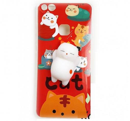 Луксозен силиконов калъф / гръб / TPU 4D Squishy за Xiaomi Redmi 4X - червен / Cat