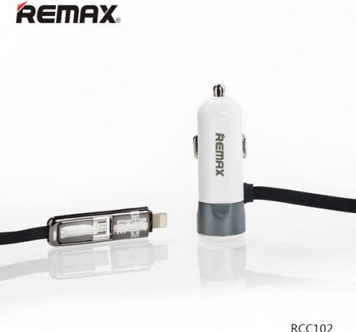 Универсално зарядно устройство за кола 12V REMAX RCC-102 12V 3.4A 2В1 MICRO USB + IPHONE 6/6S / IPHONE 7 - бяло