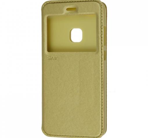 Кожен калъф Flip тефтер Roar Noble Leather View Flexi със стойка за Huawei P10 Lite - златист