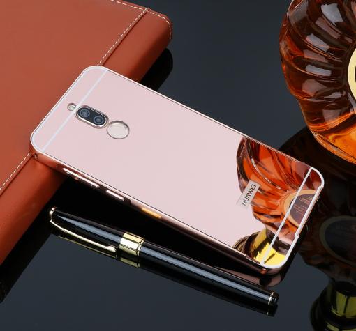 Луксозен алуминиев бъмпер с твърд гръб за Huawei Mate 10 Lite / Honor 9i - Rose Gold / огледален