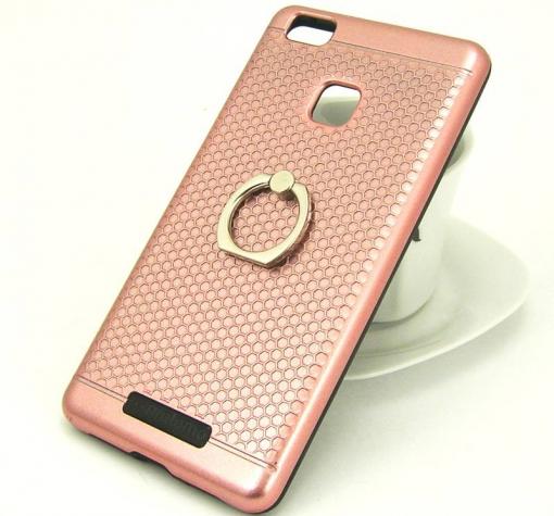 Твърд гръб MOTOMO TPU + PC Hybrid Case със стойка за Huawei P9 Lite - Rose Gold / черен кант