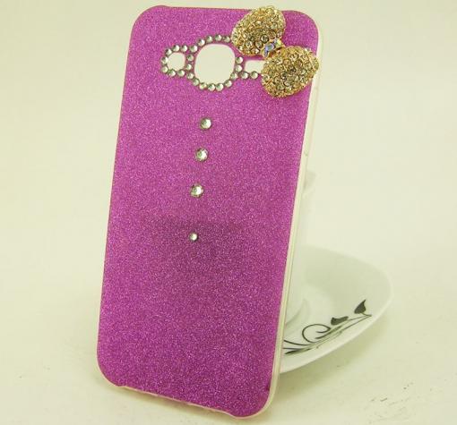 Луксозен силиконов калъф / гръб / TPU с камъни за Samsung J5 J500 - цикламен / брокат / панделка
