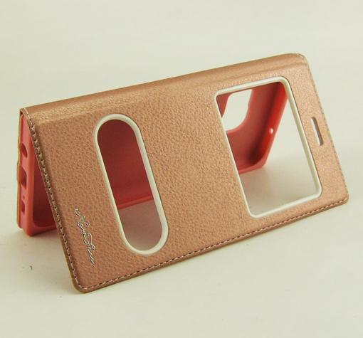 Кожен калъф Flip тефтер S-View New Face за Samsung S7 G930 - розов / Flexi
