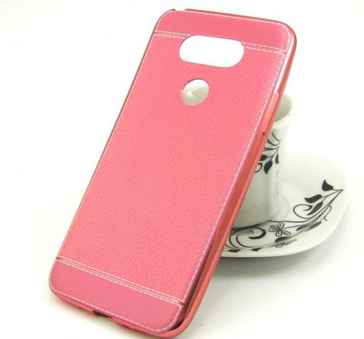 Луксозен силиконов калъф / гръб / TPU за LG G5 - розов / имитиращ кожа