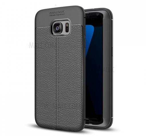 Луксозен силиконов калъф / гръб / TPU за Samsung S6 G920 - черен / имитиращ кожа