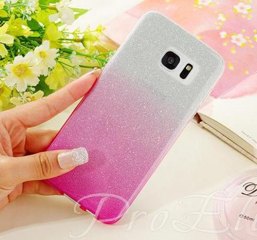 Силиконов калъф / гръб / TPU за Samsung S7 Edge G935 - преливащ / розово и сребристо / брокат