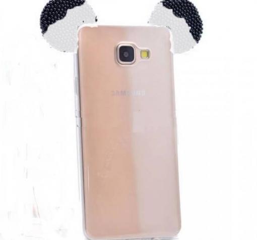 Луксозен ултра тънък силиконов калъф / гръб / TPU Ultra Thin с камъни за Samsung S7 Edge G935 - прозрачен / сиво с черно / миши ушички