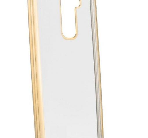 Луксозен силиконов калъф / гръб / TPU за Samsung S9 G960 - прозрачен / златист кант