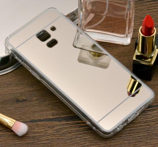 Луксозен силиконов калъф / гръб / TPU за Samsung A8 2018 A530F - сребрист / огледален