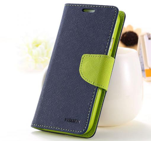 Луксозен кожен калъф Flip тефтер със стойка MERCURY Fancy Diary за Huawei Mate 9 - тъмно син със зелено