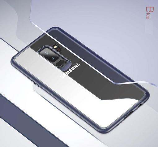 Луксозен гръб USAMS MANT Series за Samsung S9 Plus G965 - прозрачен / тъмно син кант