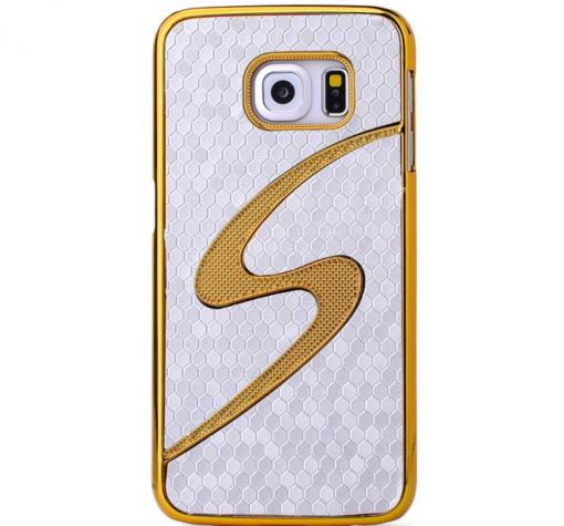 Твърд гръб / капак за Samsung S6 Edge G925 - сив / златист кант