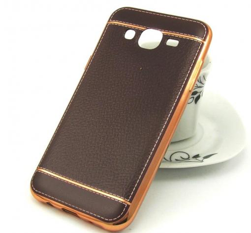 Луксозен силиконов калъф / гръб / TPU за Samsung J5 J500 - тъмно кафяв / имитиращ кожа