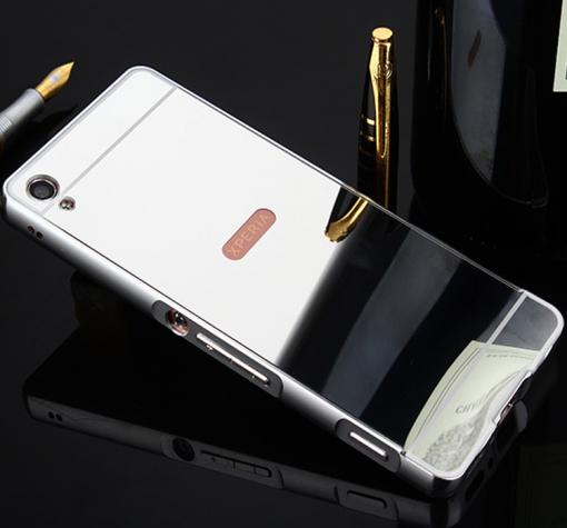 Луксозен алуминиев бъмпер с твърд гръб за Sony Xperia XA - сребрист / огледален