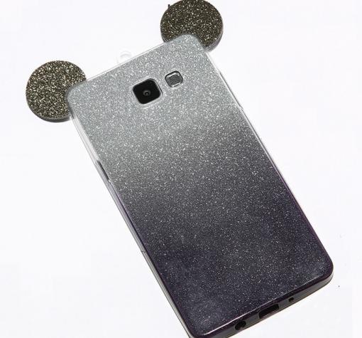 Луксозен силиконов калъф / гръб / TPU 3D за Samsung A3 2017 A320 - преливащ / сиво и сребристо / миши ушички / 2в1