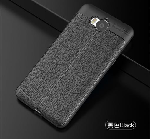 Луксозен силиконов калъф / гръб / TPU за Huawei Y5 2017 / Huawei Y6 2017 - черен / имитиращ кожа