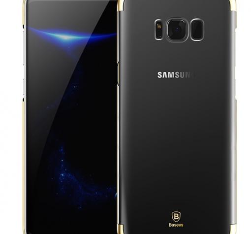 Оригинален твърд гръб Baseus Glitter Case за Samsung S8 Plus G955 - прозрачен / златист кант