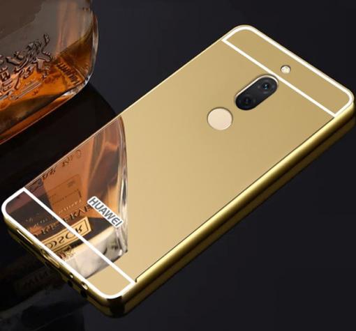 Луксозен алуминиев бъмпер с твърд гръб за Huawei Mate 10 Lite / Honor 9i - златист / огледален