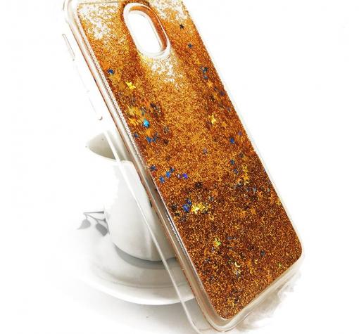 Луксозен гръб 3D за Samsung J5 2017 J530 - прозрачен / златист брокат / звездички