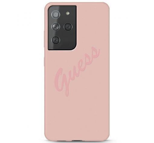 Оригинален гръб Guess Silicone Vintage за Samsung S21 Ultra - розов кейс