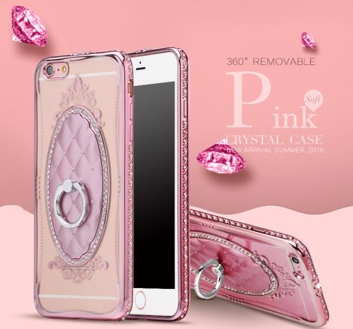 Луксозен силиконов калъф / гръб / със стойка TPU 3D SHENGO за Apple iPhone 7 - ромбове / Rose Gold кант