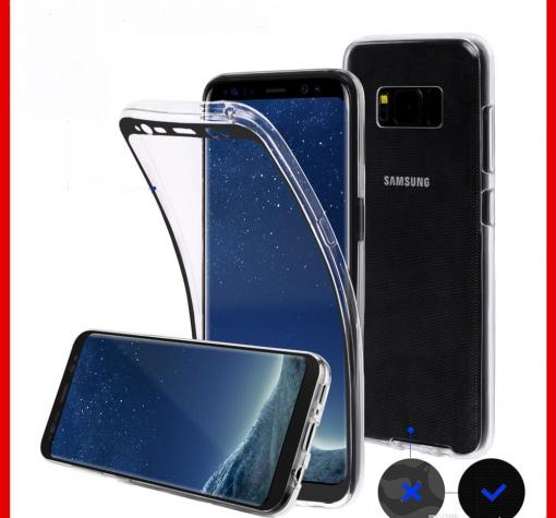 Силиконов калъф / гръб / TPU 360° за Samsung S8 Plus G955 - прозрачен / черен кант / 2 части / лице и гръб
