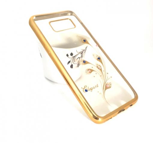 Луксозен силиконов калъф / гръб / TPU / Elegant с камъни за Samsung J5 2016 J510 - прозрачен със златист кант / перо