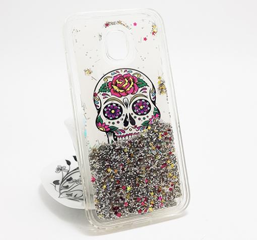 Луксозен твърд гръб 3D за Samsung J3 2017 J330 - Skull / сребрист брокат със звездички