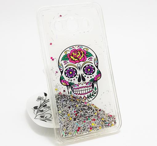 Луксозен твърд гръб 3D за Samsung J5 2016 J510 - Skull / сребрист брокат със звездички