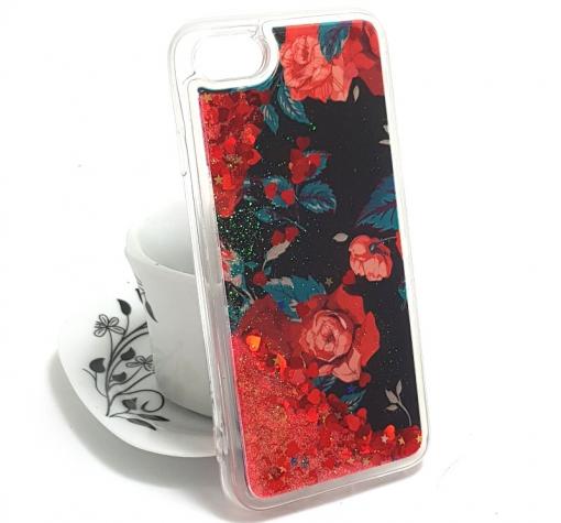 Луксозен твърд гръб 3D за Apple iPhone 7 / iPhone 8 - рози / червен брокат