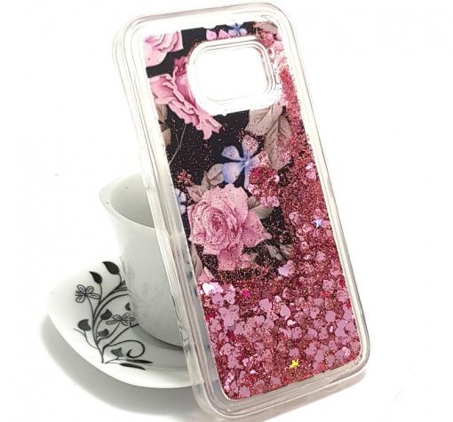 Луксозен твърд гръб 3D за Samsung S7 G930 - рози / розов брокат