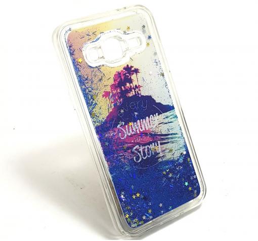 Луксозен твърд гръб 3D за Samsung J3 / J3 2016 J320 - Every Summer Has a Story / син брокат със звездички