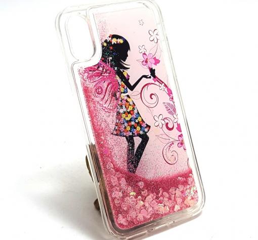 Луксозен твърд гръб 3D за Apple iPhone X - Fairy / розов брокат със сърца
