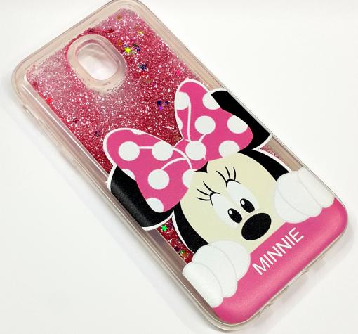 Луксозен твърд гръб 3D за Samsung J5 2017 J530 - прозрачен / розов брокат / Minnie