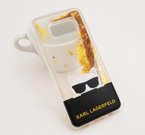 Луксозен твърд гръб 3D Water Case за Samsung S8 Plus G955 - прозрачен / златист брокат / KARL LAGERFELD