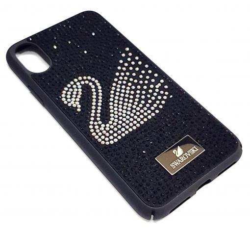 Луксозен твърд гръб Swarovski за Apple iPhone XS Max - черен / камъни / Swan