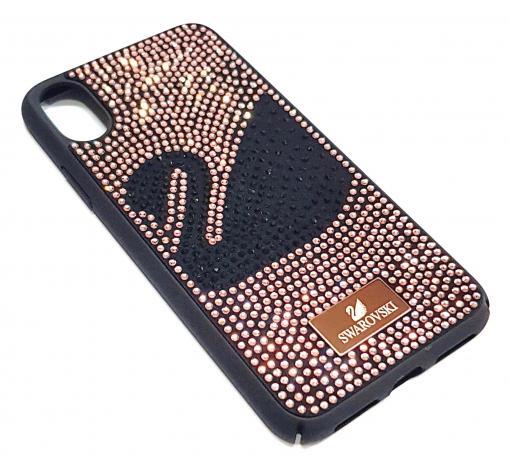 Луксозен твърд гръб Swarovski за Apple iPhone XS Max - черен / камъни / Swan