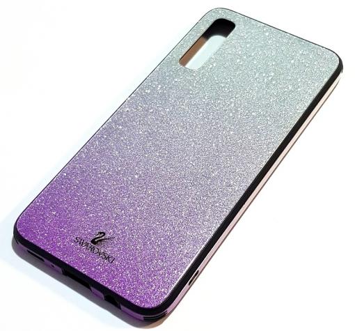 Луксозен твърд гръб Swarovski за Samsung A70 - преливащ брокат / сребристо и лилаво