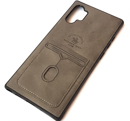 Луксозен кожен гръб Santa Barbara Polo & Racquet Club за Samsung Note 10 N970 - кафяв / слот за карти