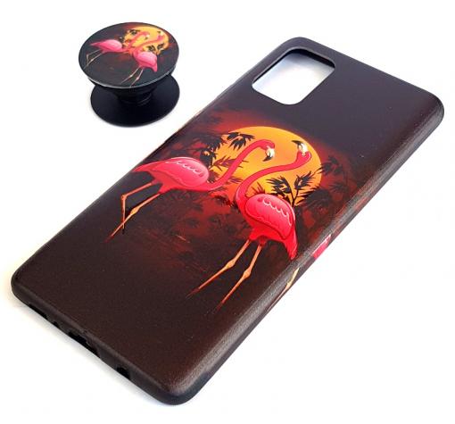 Луксозен силиконов калъф / гръб / TPU RUBY с Popsocket за Samsung A71 - Flamingo on the beach