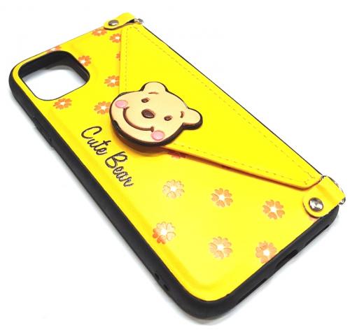Луксозен силиконов гръб с джоб за Apple iPhone 6 / iPhone 7 / iPhone 8 / iPhone SE2 2020 - жълт / Cute Bear
