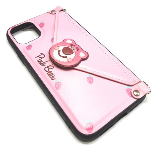 Луксозен силиконов гръб с джоб за Apple iPhone 6 / iPhone 7 / iPhone 8 / iPhone SE2 2020 - розов / Pink Bear