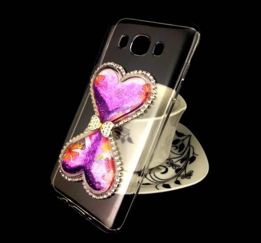 Силиконов калъф / гръб / TPU 3D с камъни за Samsung J5 2016 J510 - прозрачен / лилав брокат / пясъчен часовник / сърце